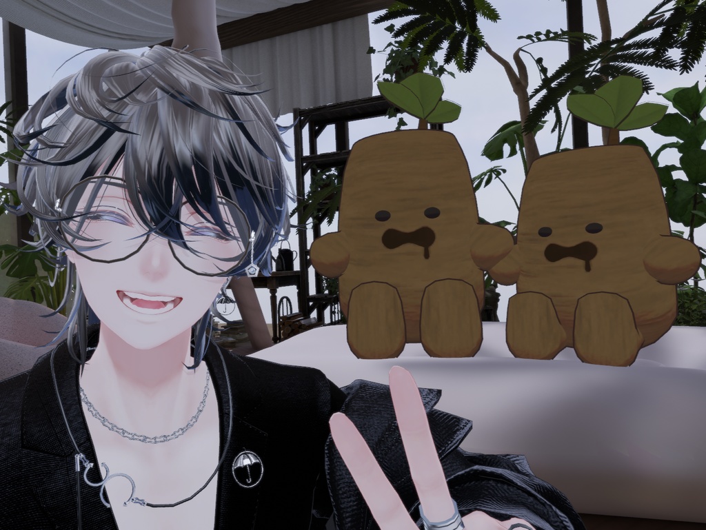 【斑霞対応】宝石付き丸メガネ