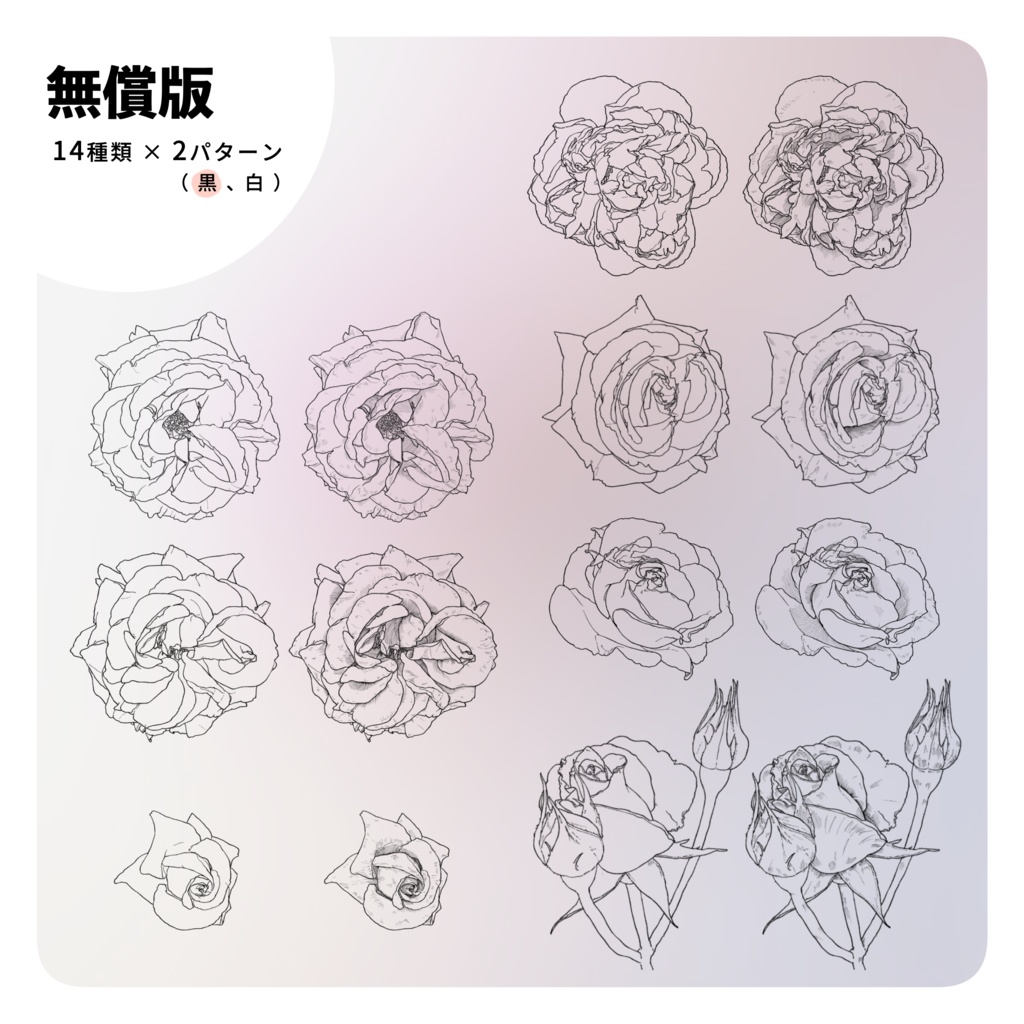 【無償/有償】ペン画風お花素材02