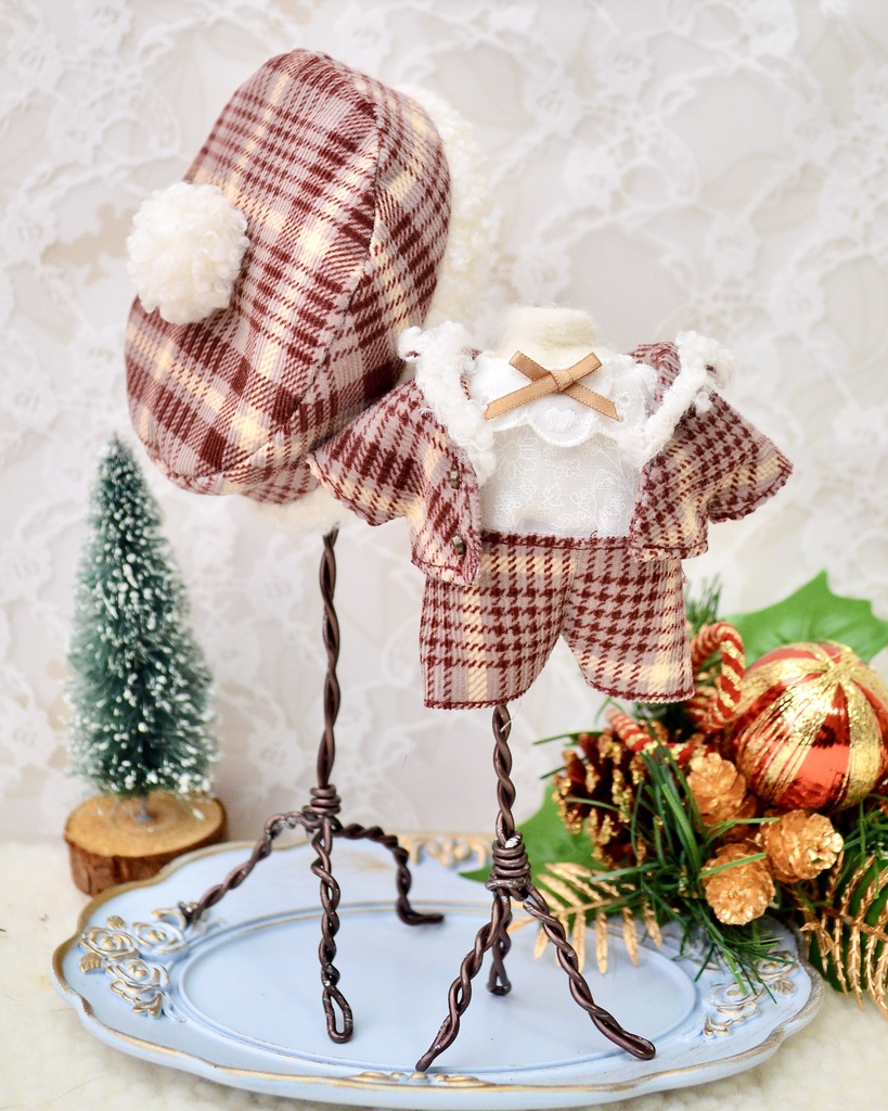 16cm ぬい服 冬のベレージャケットセット 茶