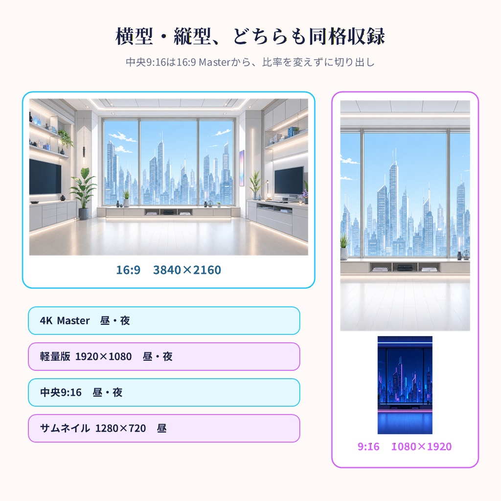 【280円・VTuber向け】ネオン・サイバーペントハウス|イラスト背景・昼夜・縦横・配信UI