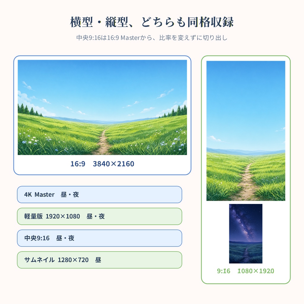 【280円・VTuber向け】星降る草原|イラスト背景・昼夜・縦横・配信UI