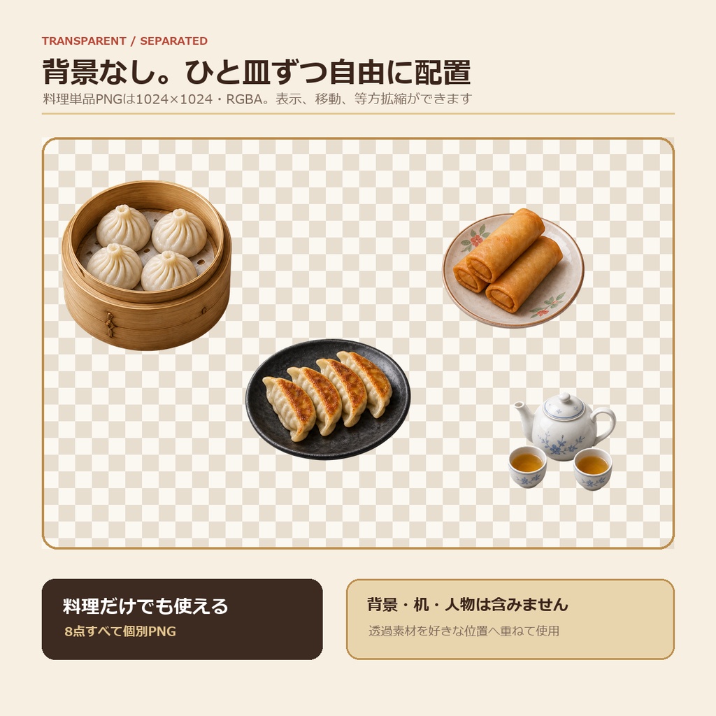 湯気でほかほか 点心・飲茶18点|透過PNG・WebM素材