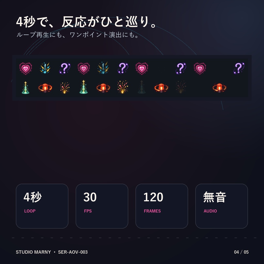 光る配信リアクション|4秒ループ透過エフェクト6種