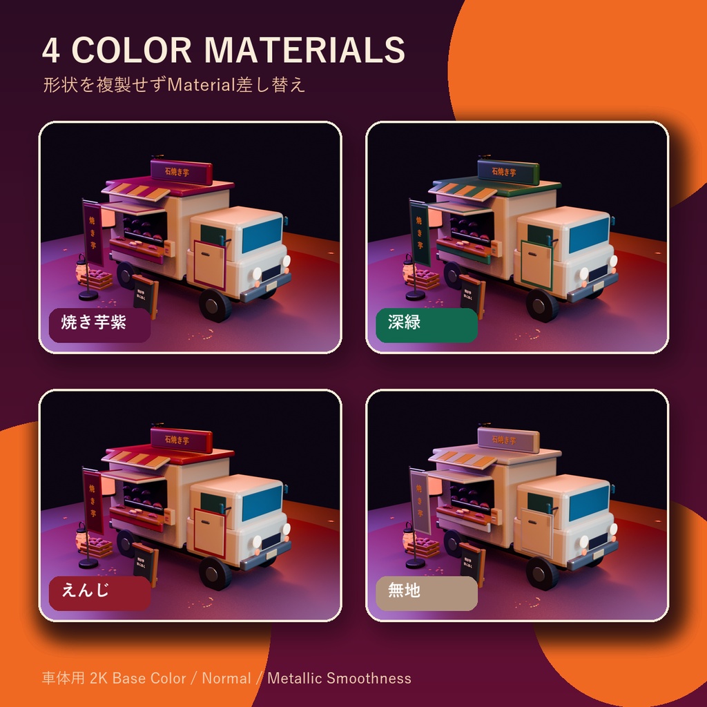 【PC向けUnity/VRChat】焼き芋トラック 移動販売店3Dアセット v1.1.0