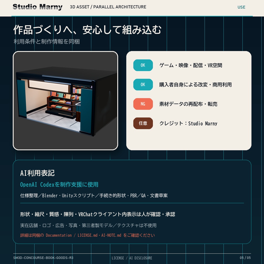 【Unity・VRChat対応】地下街の書店・雑貨店モジュール R3|Blender・FBX・GLB