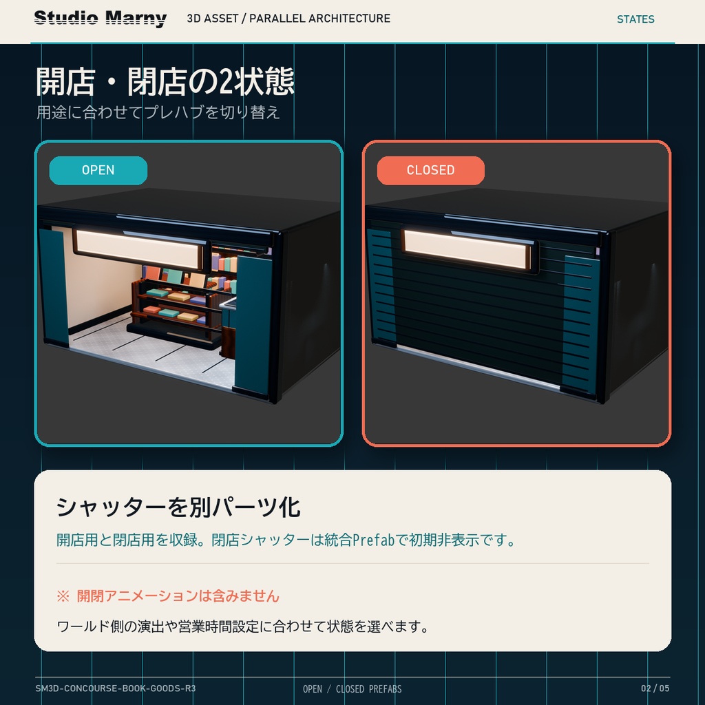 【Unity・VRChat対応】地下街の書店・雑貨店モジュール R3|Blender・FBX・GLB