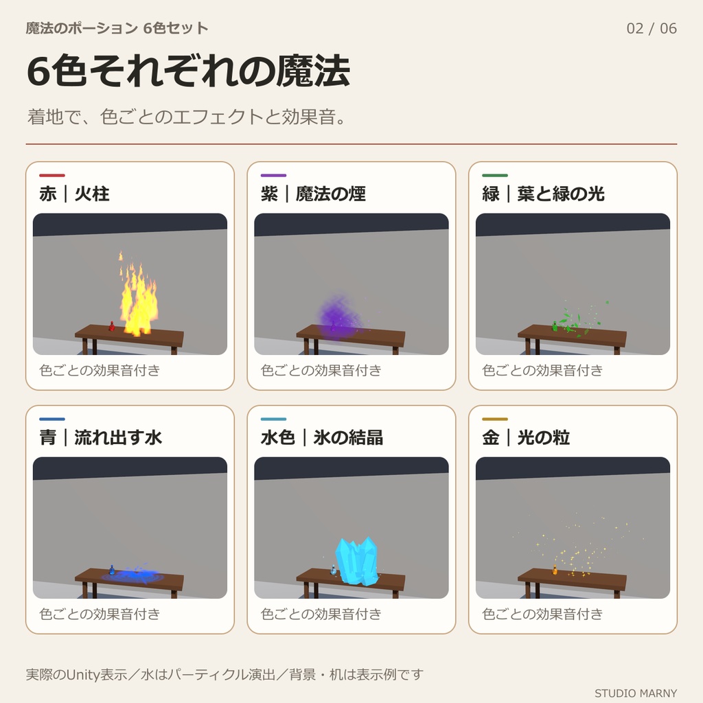【無料】投げて発動!魔法のポーション6色セット【VRChatワールド用・効果音付き】