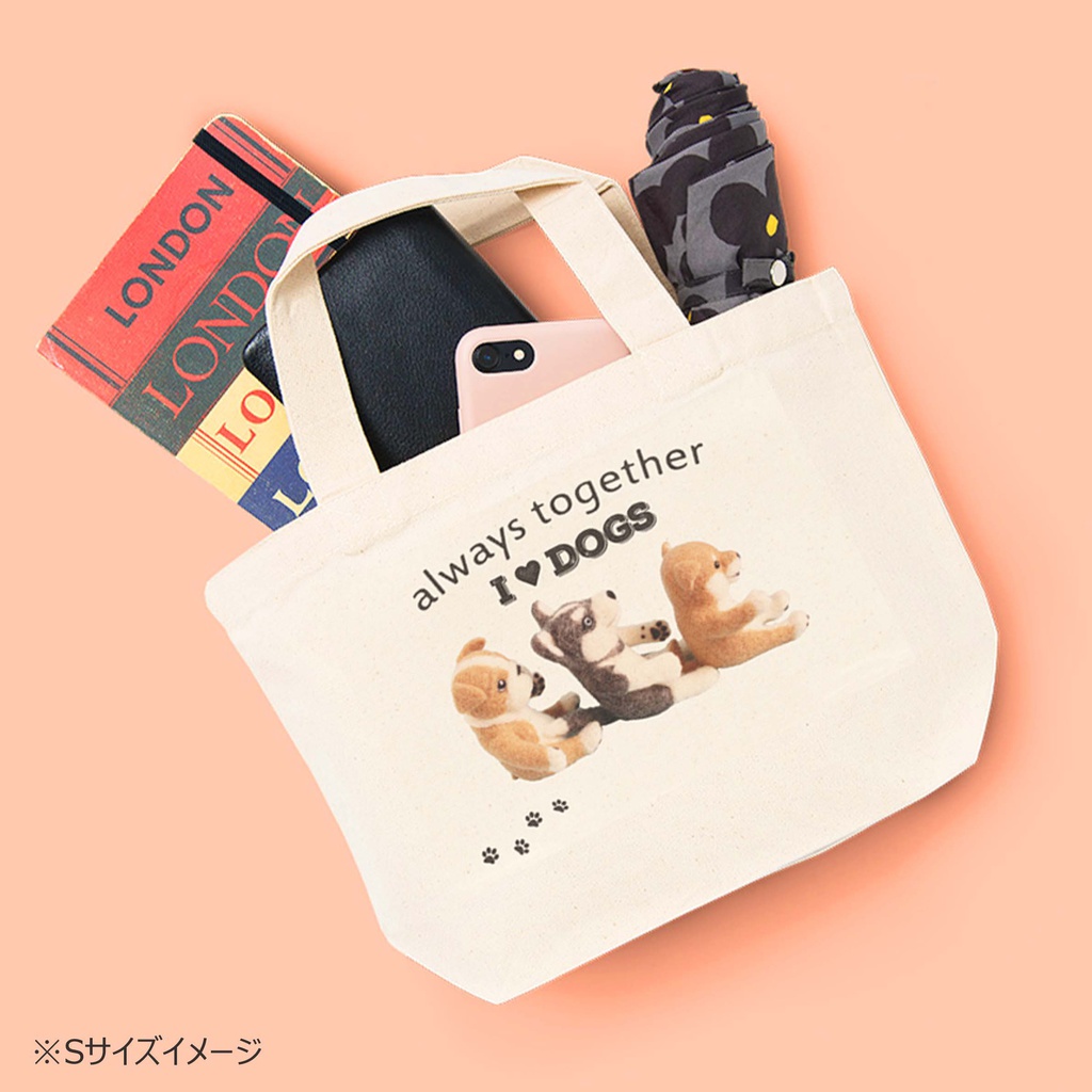 柴犬&ハスキー&ブルドッグの キャンバストートバッグ I Love Dogs 3サイズ