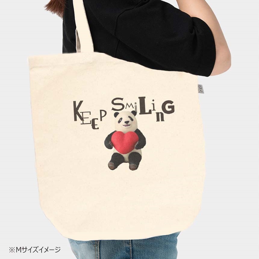 ハートを抱えたパンダのキャンバストートバッグ Keep Smiling 3サイズ