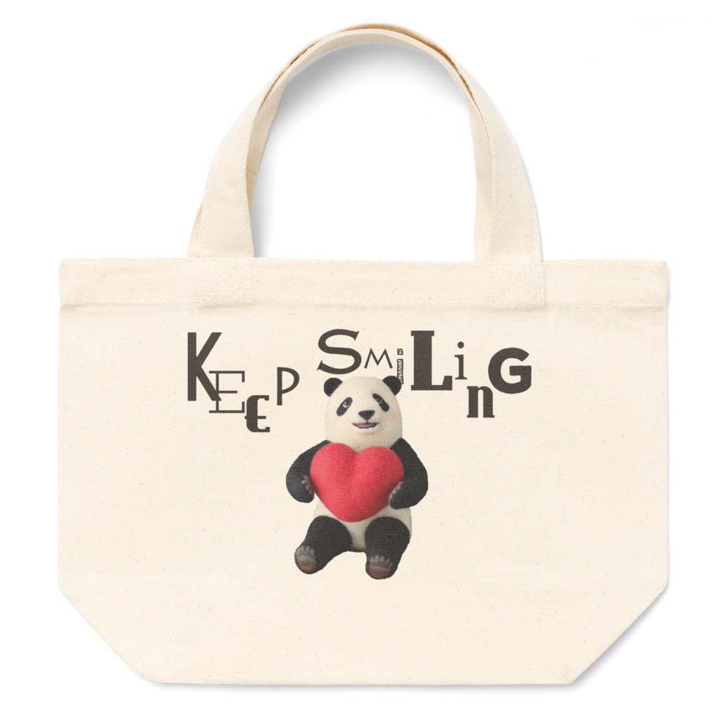 ハートを抱えたパンダのキャンバストートバッグ Keep Smiling 3サイズ