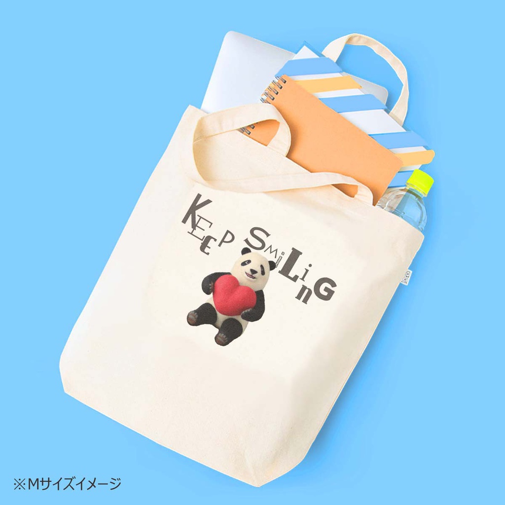 ハートを抱えたパンダのキャンバストートバッグ Keep Smiling 3サイズ