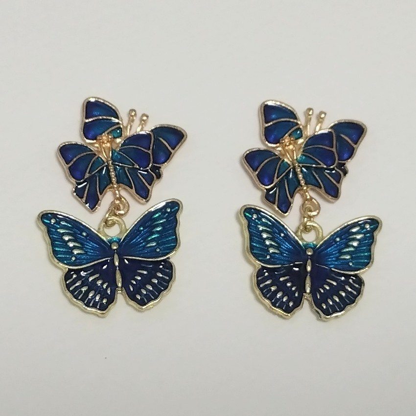 オリエンタル風青蝶ピアス(イヤリング変更可)