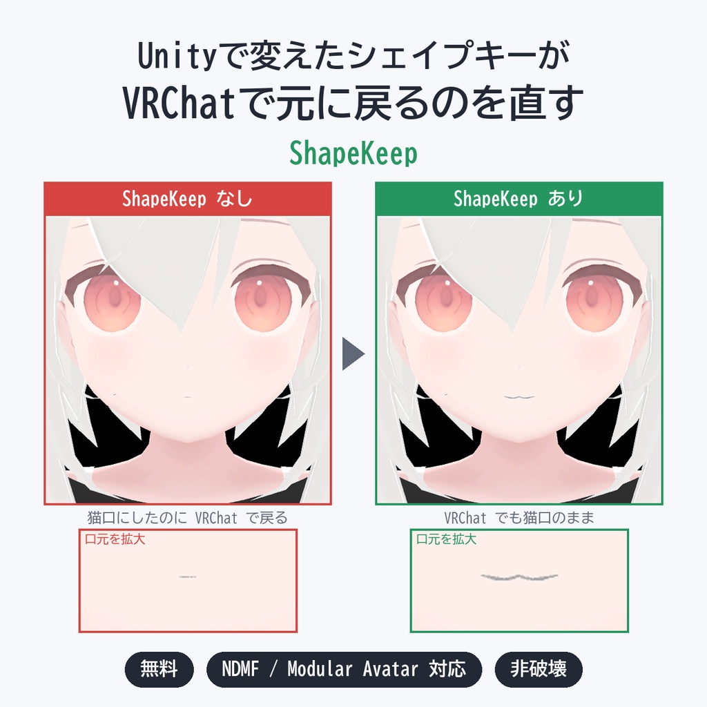 【無料・NDMF/MA対応】シェイプキーがVRChatで反映されないのを直すツール「ShapeKeep」
