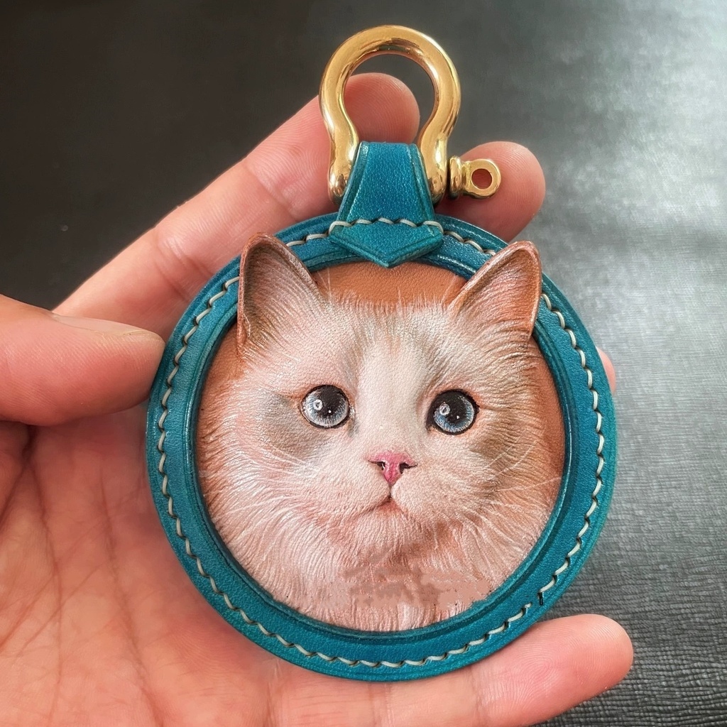 うちの子 オーダー キーホルダー ペット 皮彫刻キーホルダー 革の彫刻 ペットポートレート ハンドメイド 猫 キャット 犬 ドッグ うちの子 ペットオーダー ペットの肖像画キーホルダー