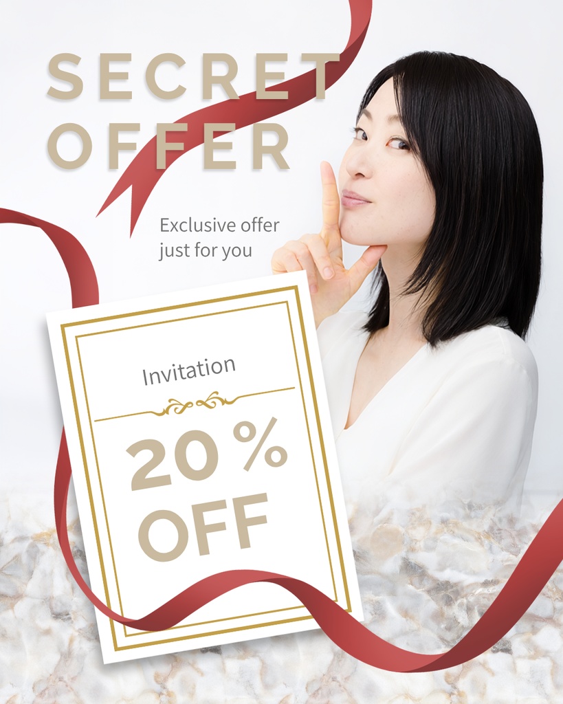 【期間限定無料】Canva編集可能 Instagram投稿用テンプレート 4種 大理石+リボンのラグジュアリーひな型 コスメ、サロン、エステなどの広告に最適