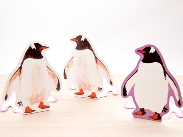 立てられるメッセージカード　ジェンツーペンギン