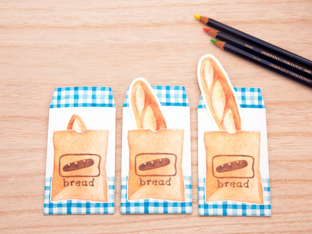 【３つ入】フランスパンのぽち袋（メッセージカード付き）