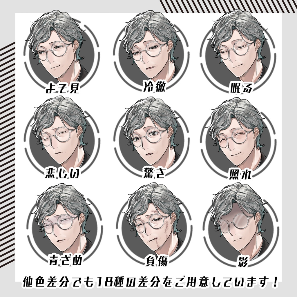 【立ち絵素材88│無料版有】丸眼鏡インバネスコート男性(全身・髪色差分あり)