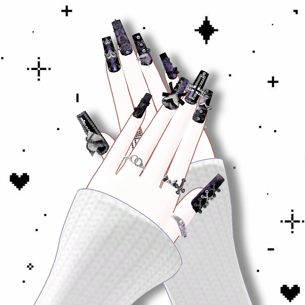 ♥ 【6アバター対応】 ♥ heart nail+ring ♥