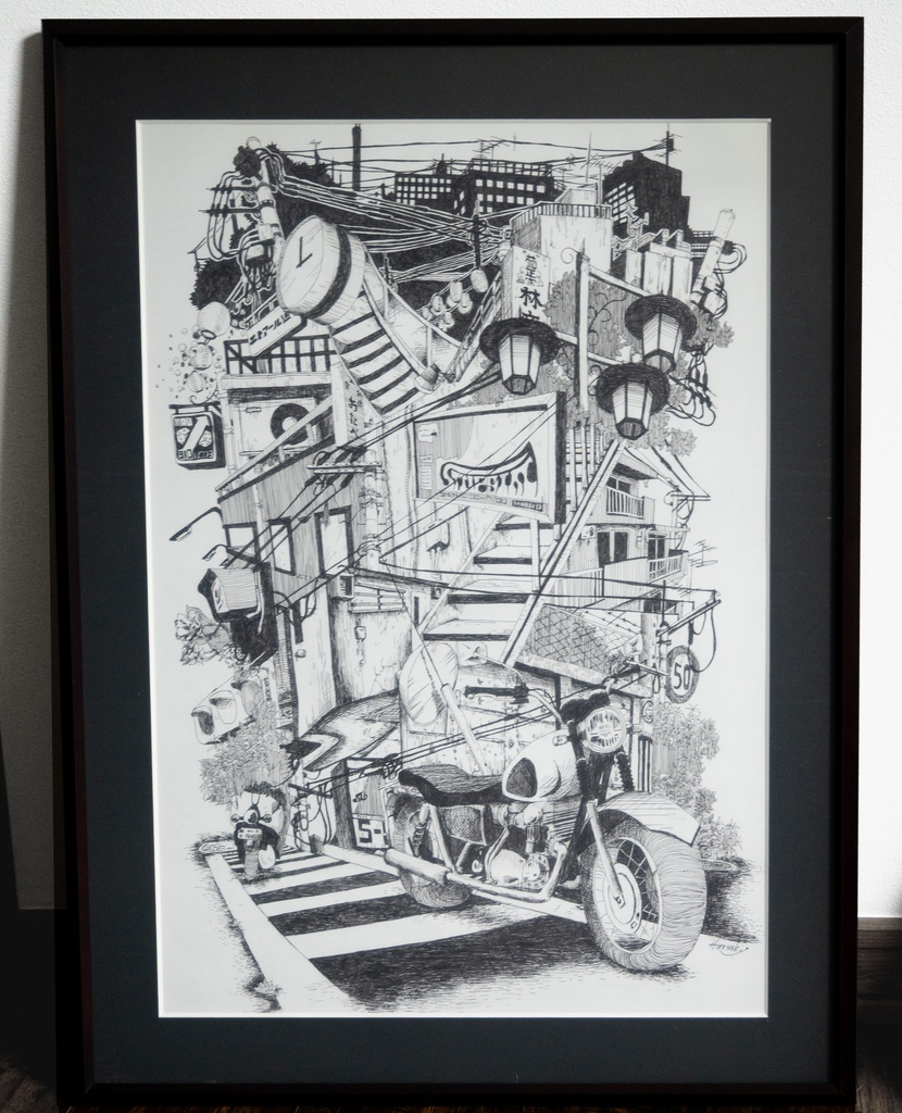 【送料込み】額装原画「下北沢ノスタルジア」