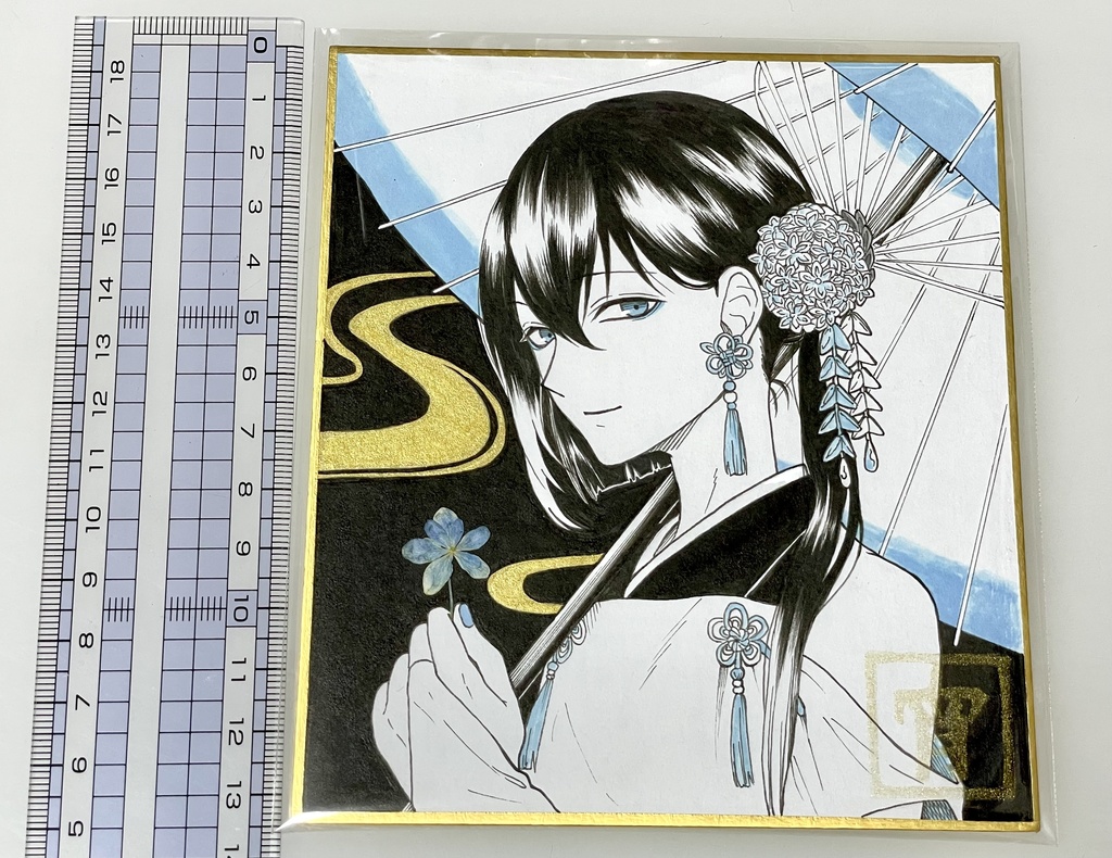 【原画色紙】押し花付き紫陽花くん