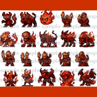【40体32x32】敵キャラ素材集【背景透過PNG/商用利用可】ゲーム制作向け【煉獄の渓谷】