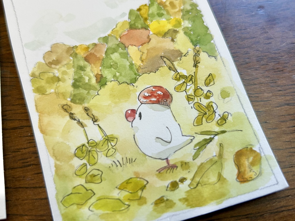 紅葉のお山と小鳥