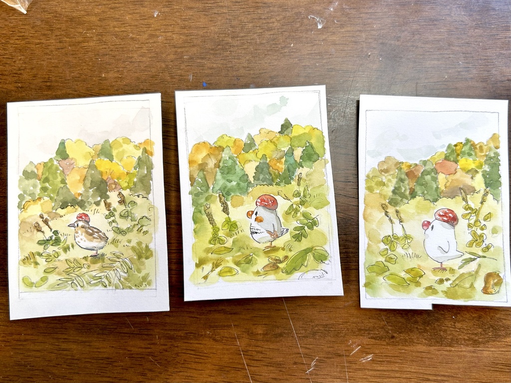 紅葉のお山と小鳥