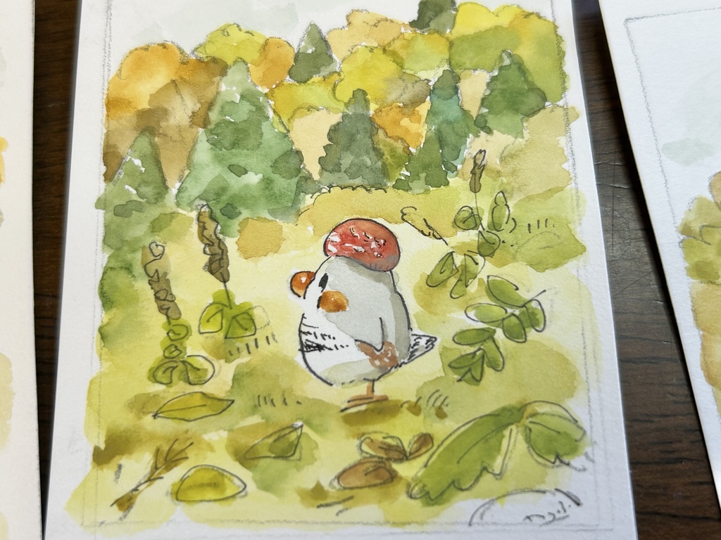 紅葉のお山と小鳥