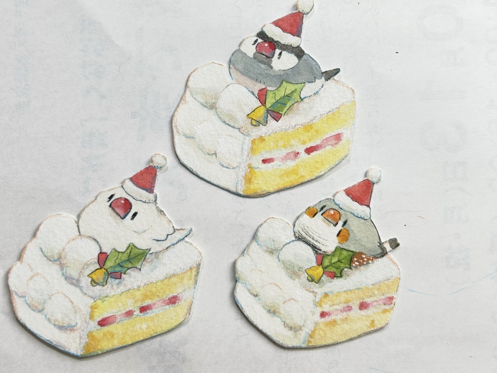 クリスマスケーキな小鳥たち【額付き原画】