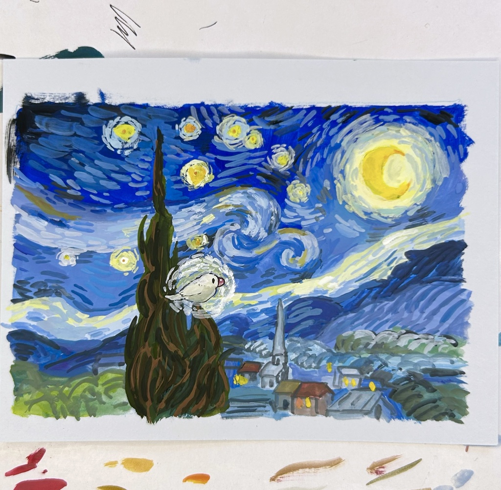 文鳥名画【額付き原画】