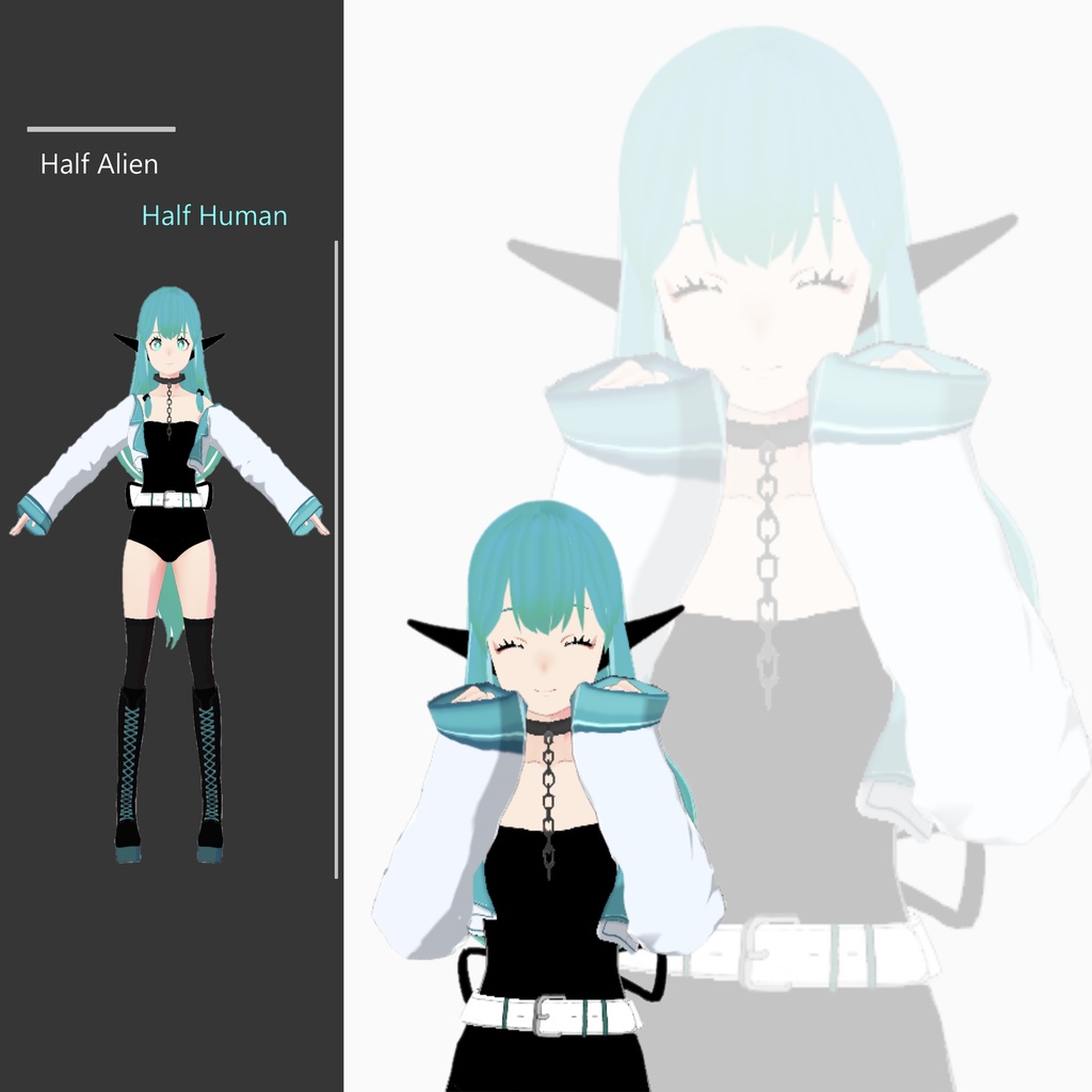Half Alien-Human female anime Low-poly 3D model