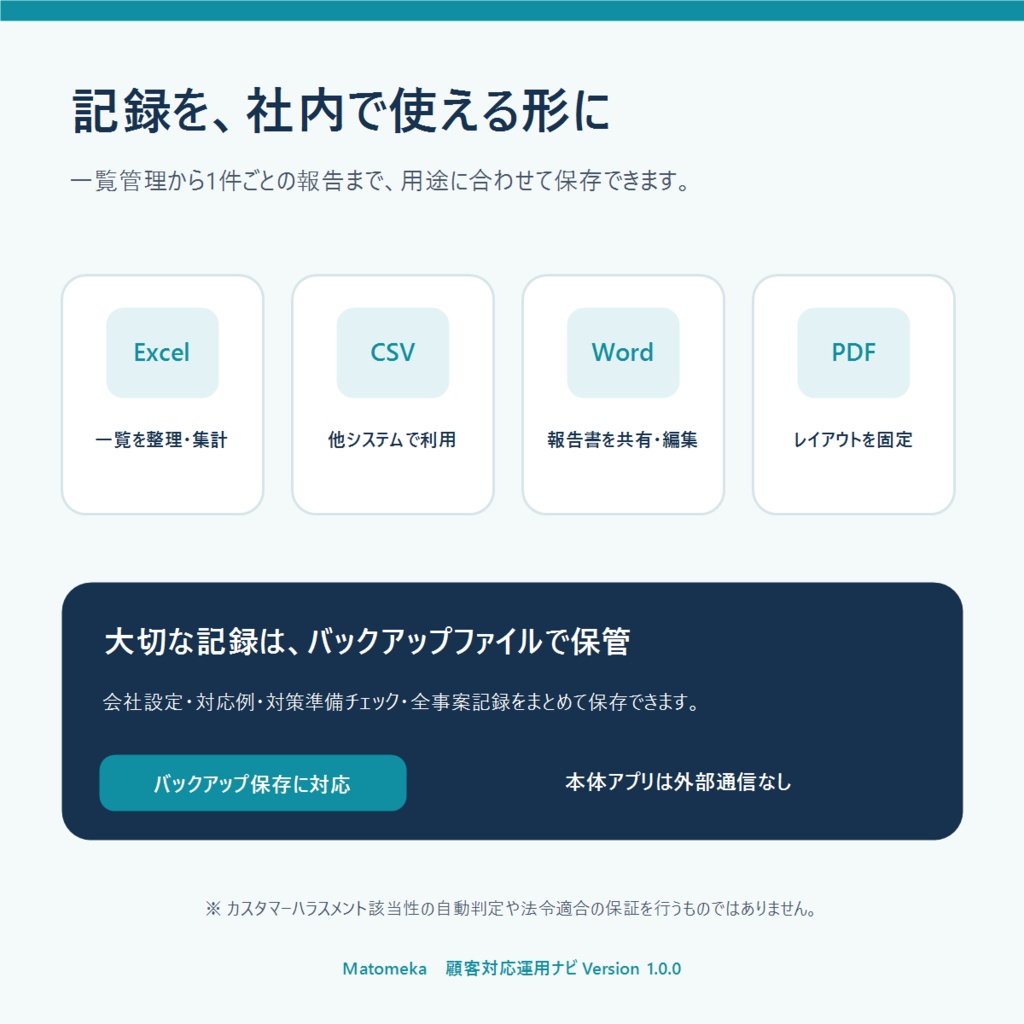 顧客対応運用ナビ|カスハラ対策・事案記録・社内運用ツール