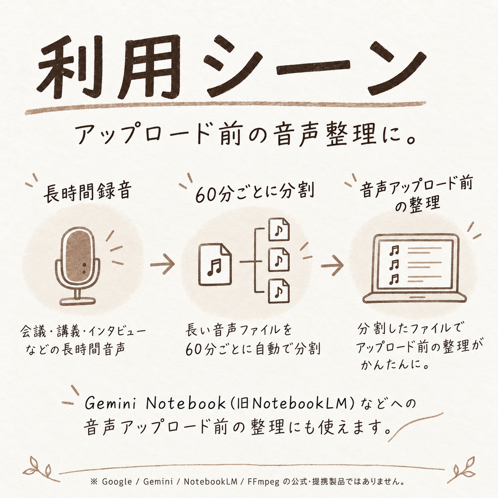 音声小分け|MP3を60分ごとに分割