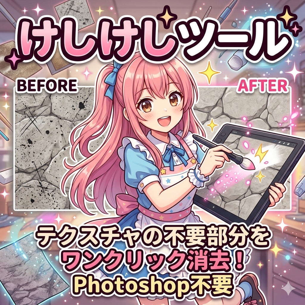 けしけしツール【テクスチャの不要部分をワンクリック消去・Photoshop不要】
