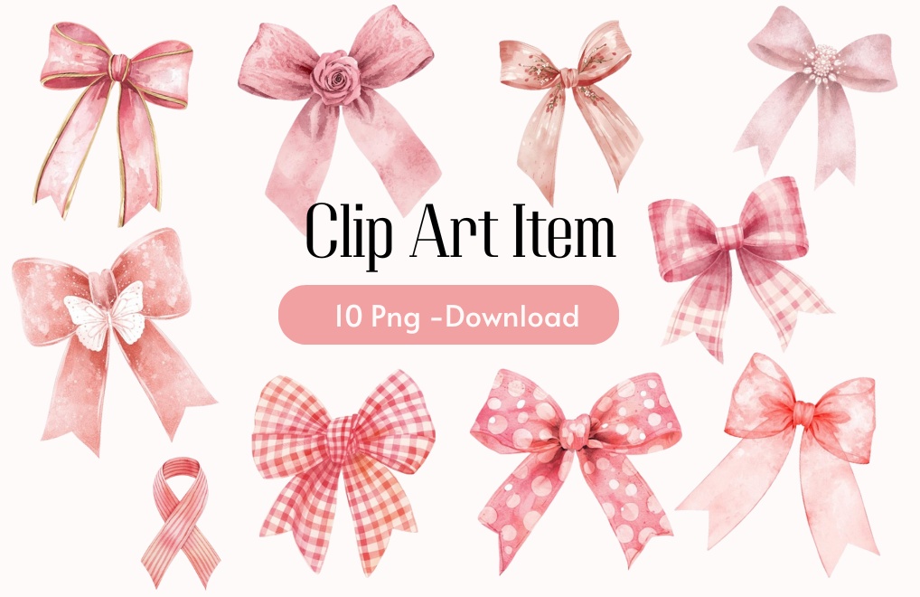 ピンクアンティークリボン クリップアートセット（全10種）PNG