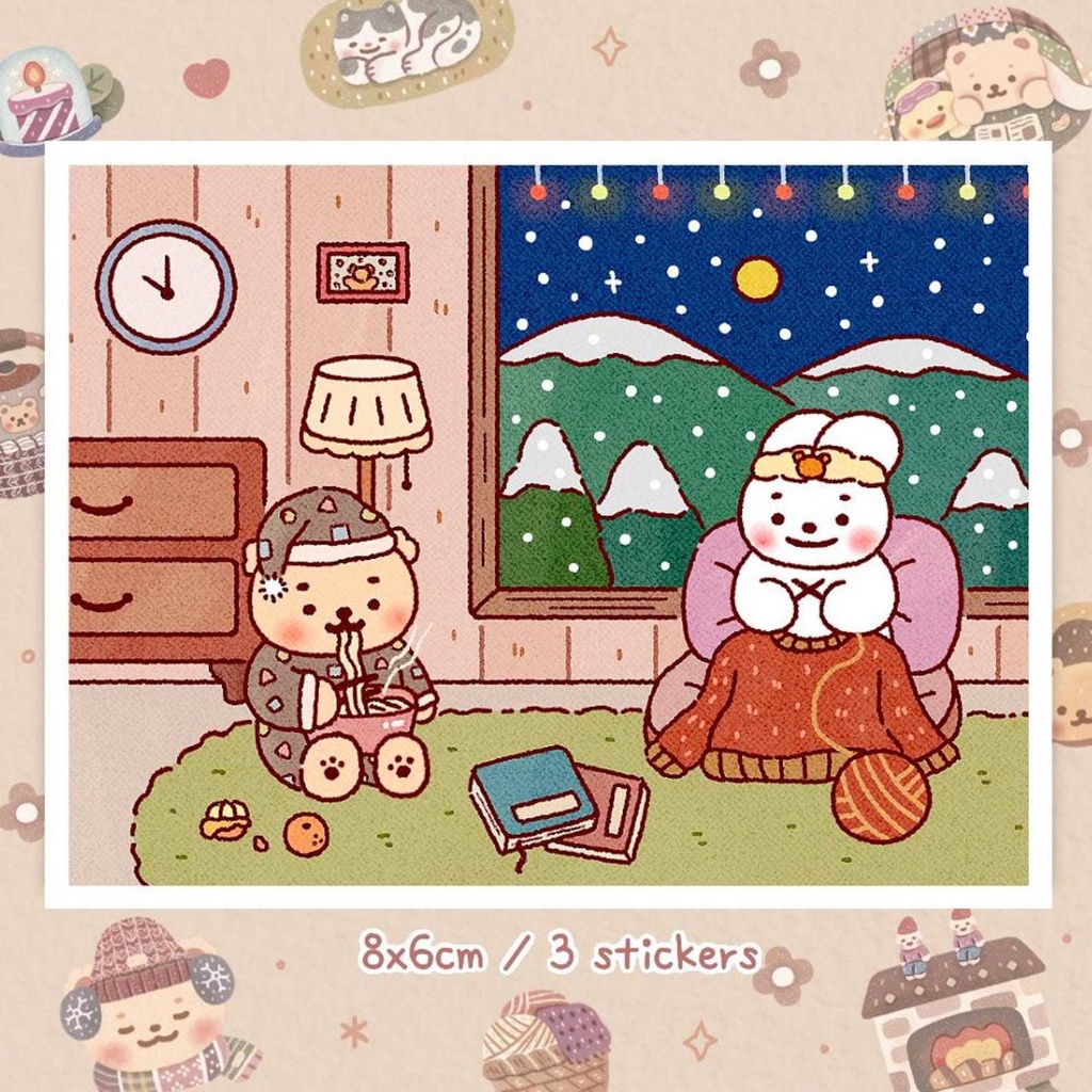 【12枚入りの可愛い冬のイラストステッカー】 手帳デコ・韓国文具