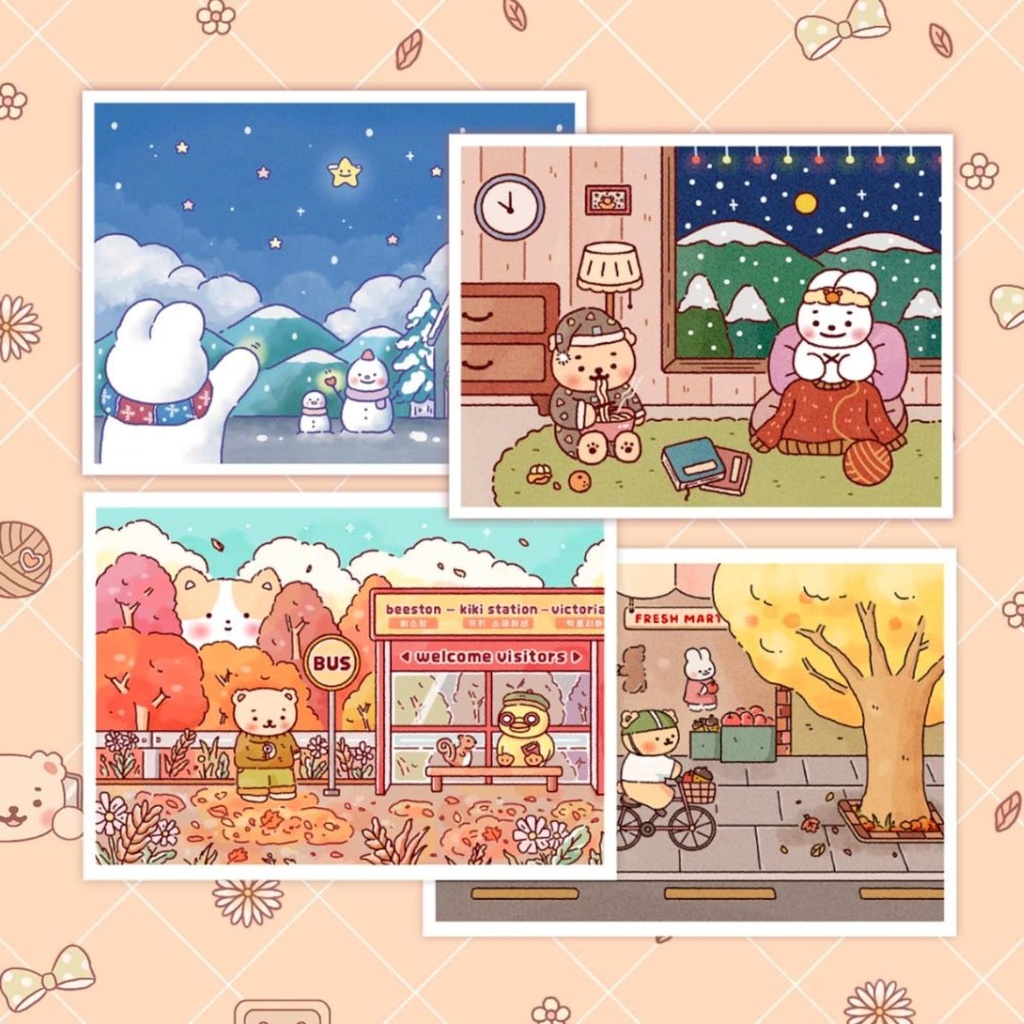 【12枚入りの可愛い冬のイラストステッカー】 手帳デコ・韓国文具
