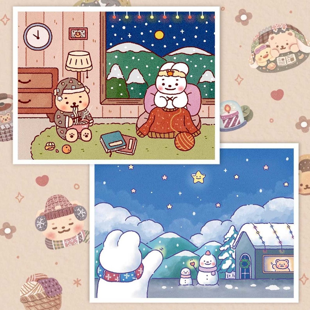 【12枚入りの可愛い冬のイラストステッカー】 手帳デコ・韓国文具