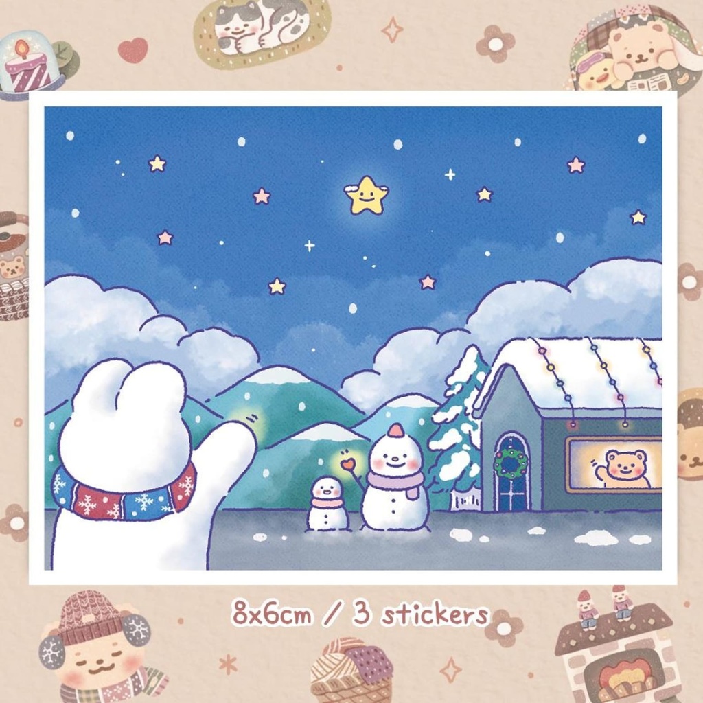 【12枚入りの可愛い冬のイラストステッカー】 手帳デコ・韓国文具