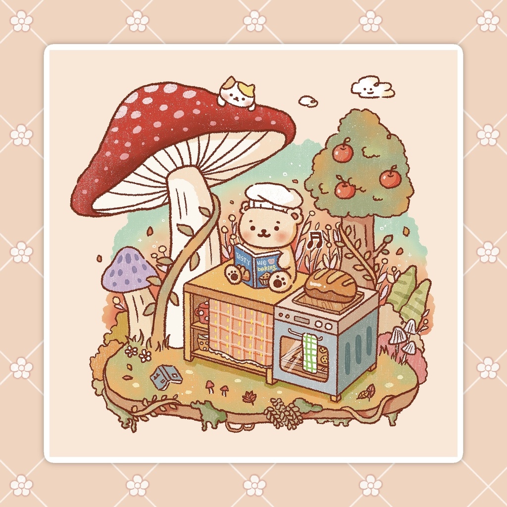 【パンを焼く平穏なきのこの森ポストカード】 韓国文具・手帳デコ