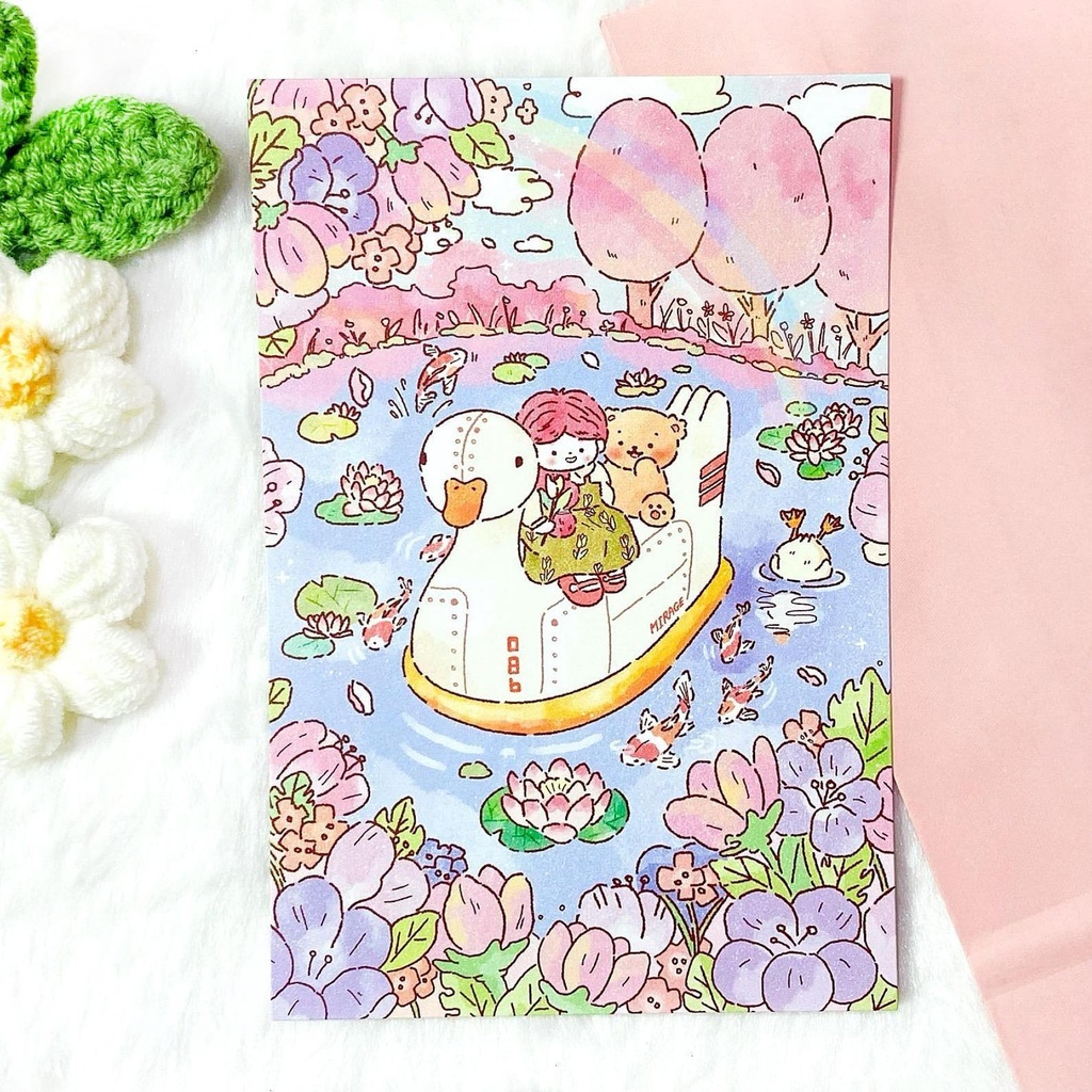 【夢の中のアヒルボートポストカード】 韓国文具・手帳デコ