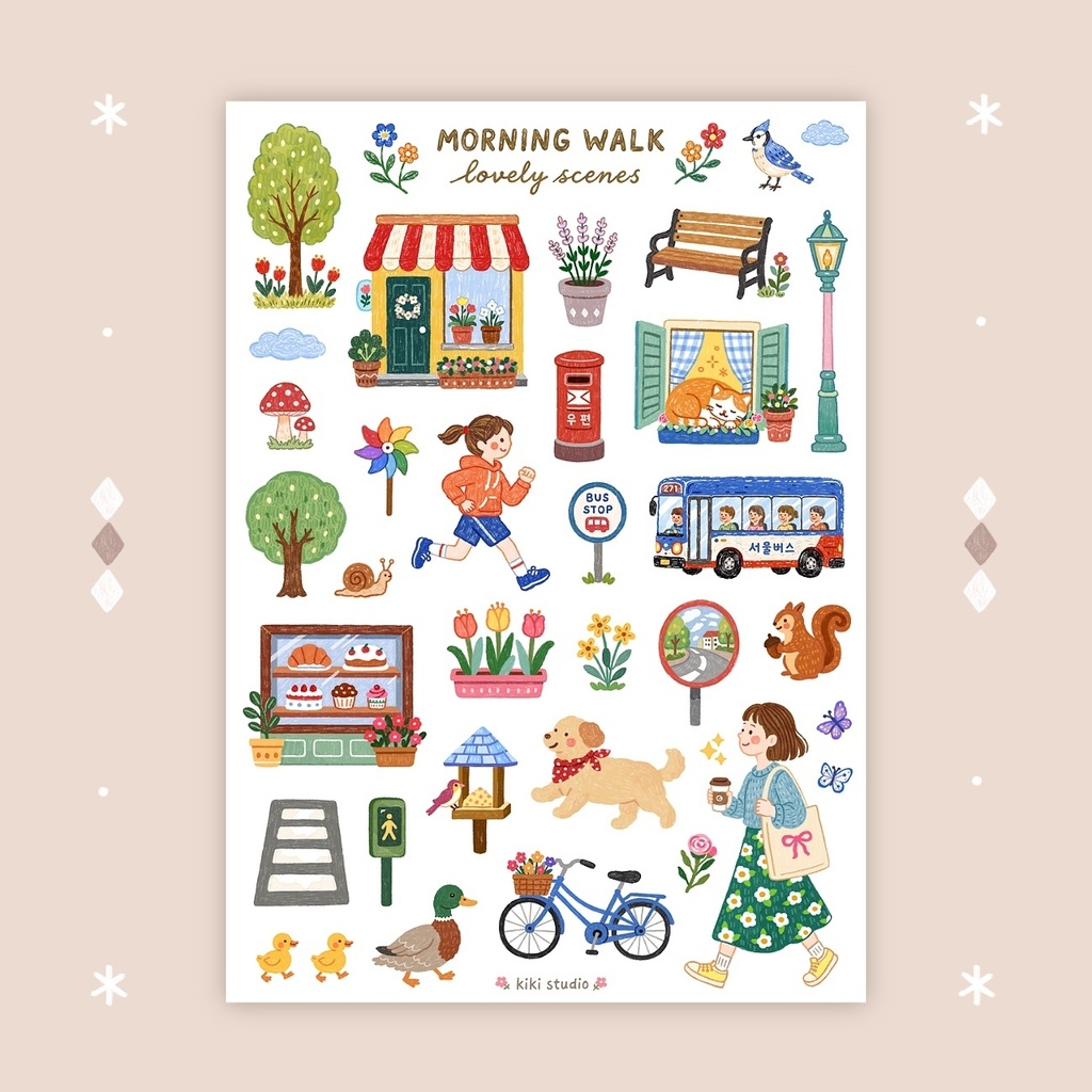 【Morning Walk Lovely Scenes シールシール】韓国文具・手帳デコ