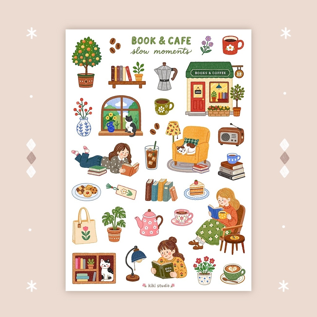 【Book & Cafe Slow Moments シールシール】韓国文具・手帳デコ