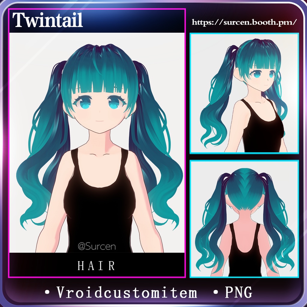 [Vroid] Twintails hair preset (3 hair texture)