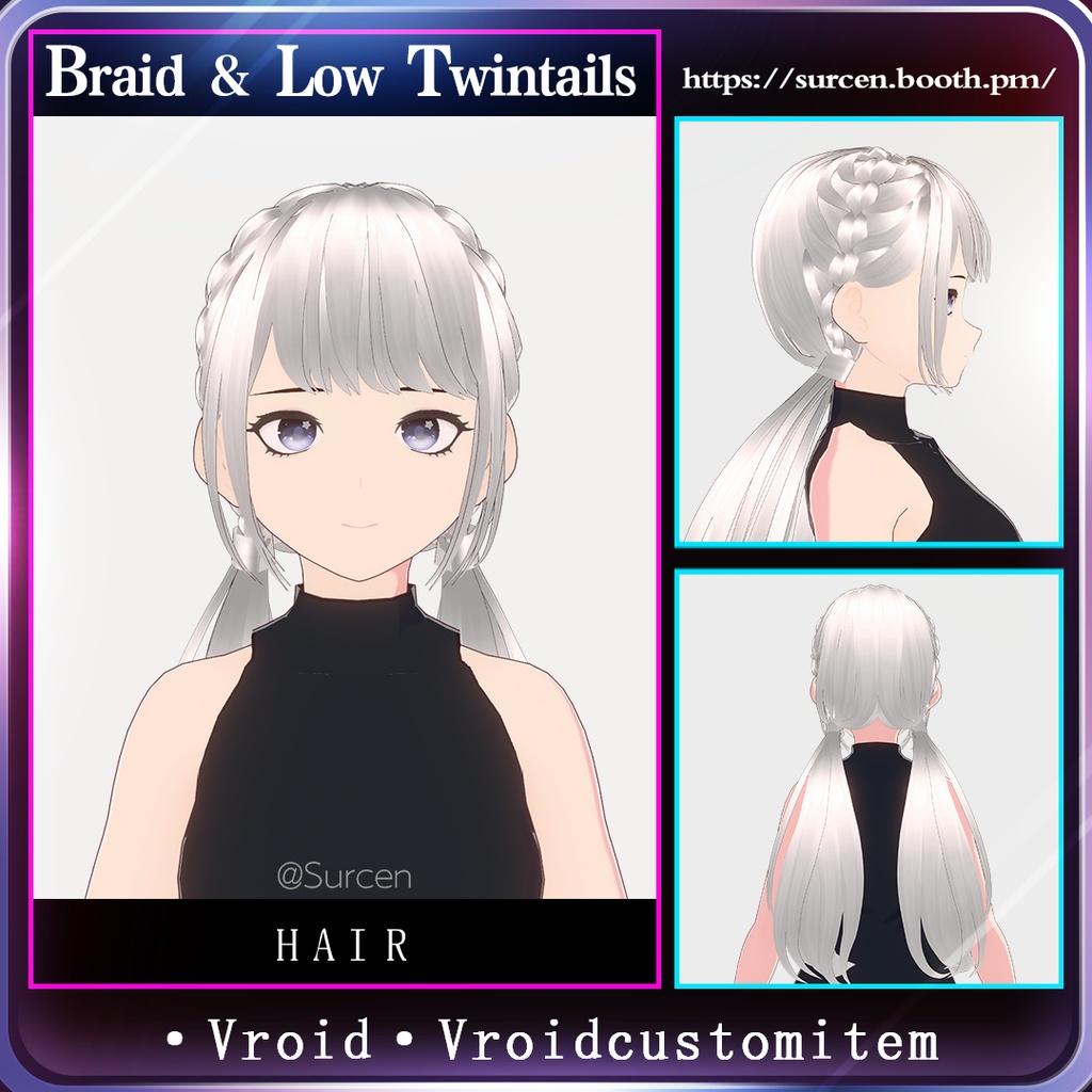 [Vroid] Braid with Low Twintails (3 Style)