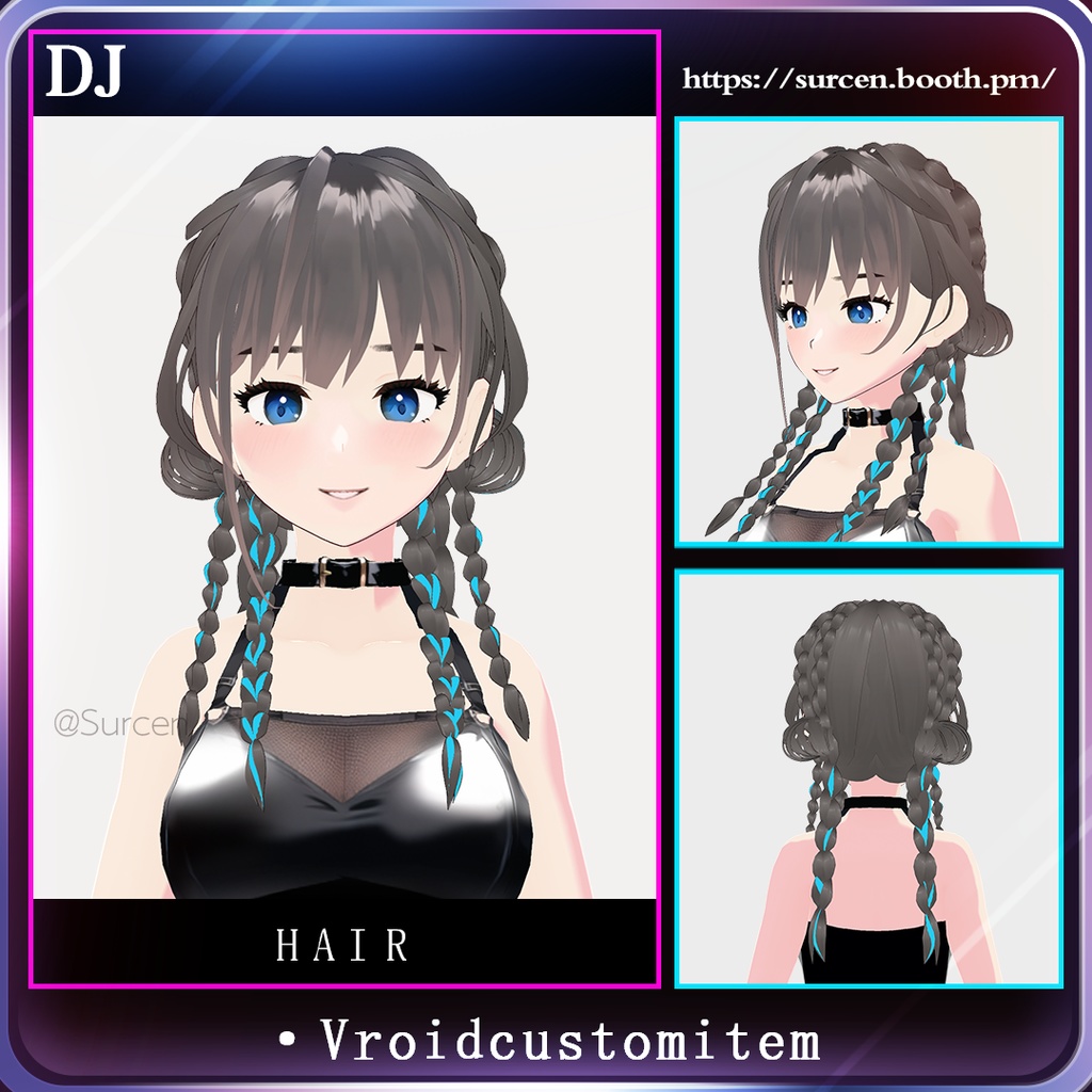 [Vroid] Hip Hop style braid/ Chinese Tradisional Twin buns/ Cool girl hair preset