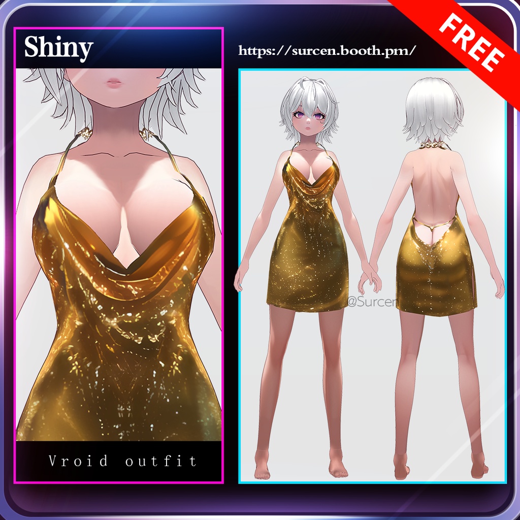 [无料][Vroid] Free Sexy Gold Backless Skirt / Dress