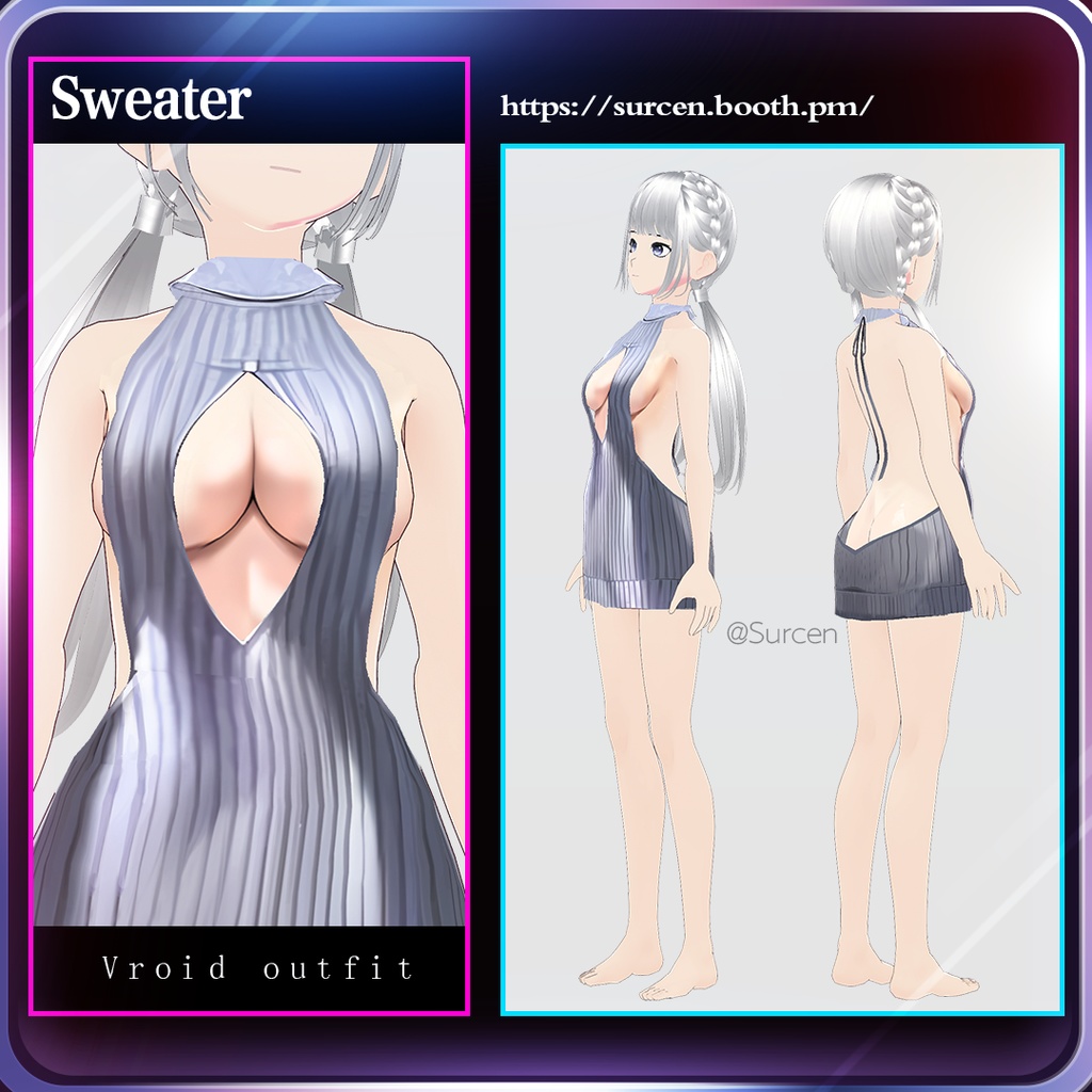 [Vroid] Sexy boobcut backless sweater (Include body skin texture)