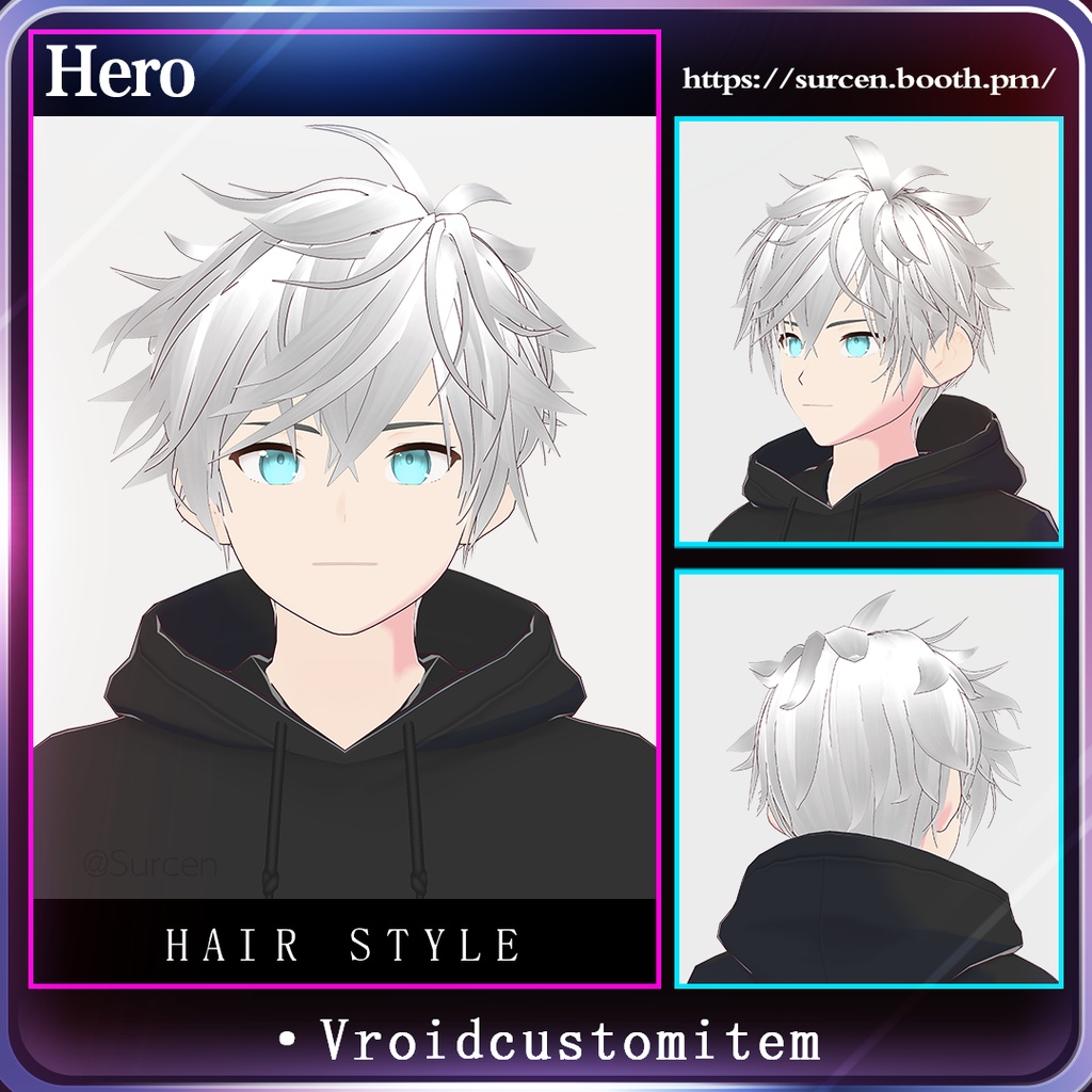 [Vroid] Boy hair preset/ spike short hair/ Hero with face